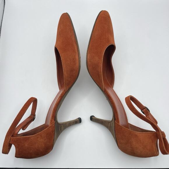 Balenciaga Size‎ 6.5 Suede Leather Strappy High Heels Burnt Orange Almond Toe - Picture 5 of 10